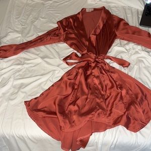 Zimmermann like creamy pink satin wrap dress